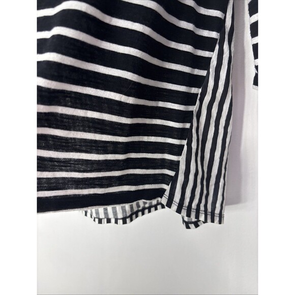 Chico's Pullover Top Blouse embroidery Black/White Stripe 100% Cotton 3/4 Sz 1 - Picture 6 of 11